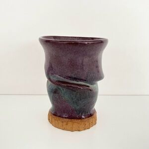 Handmade Studio Pottery Twisted Swirl Cup Vase Purple Blue Glazed Organic Sexy